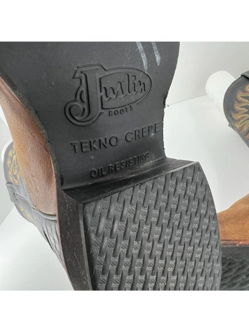 Justin Mens Paluxy 5018 Black Brown Leather Cowboy Western Boots 7 B Narrow USA